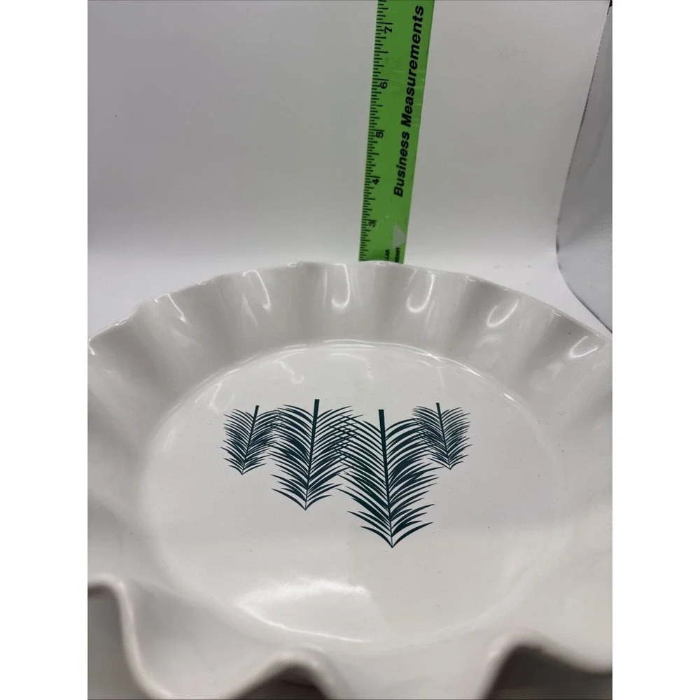 Crofton~2021~Ceramic Pie Dish Ruffled Edge~White w‎ Green Pine Tree Design~Aldi